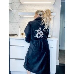 LA | TC Black Fleece Snake Embroidered Wrap Robe One Size Designer Inspired